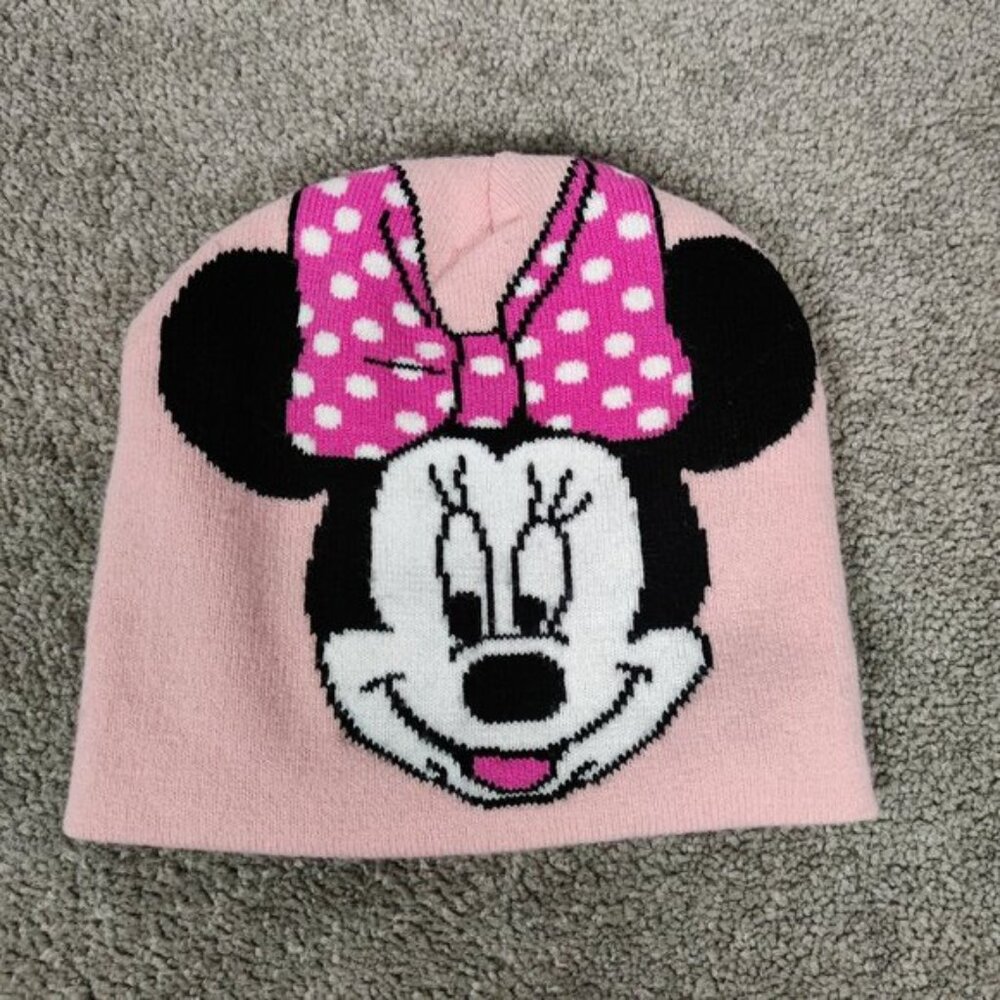 Disney Kids Beanie Cap Knitted Pink Minnie Mouse Girl Casual Fall Winter Hat
